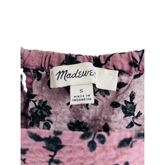 Madewell Women's Shirt S Seersucker Square Neck Floral Blouse Long Sleeve Crop - Picture 9 of 11